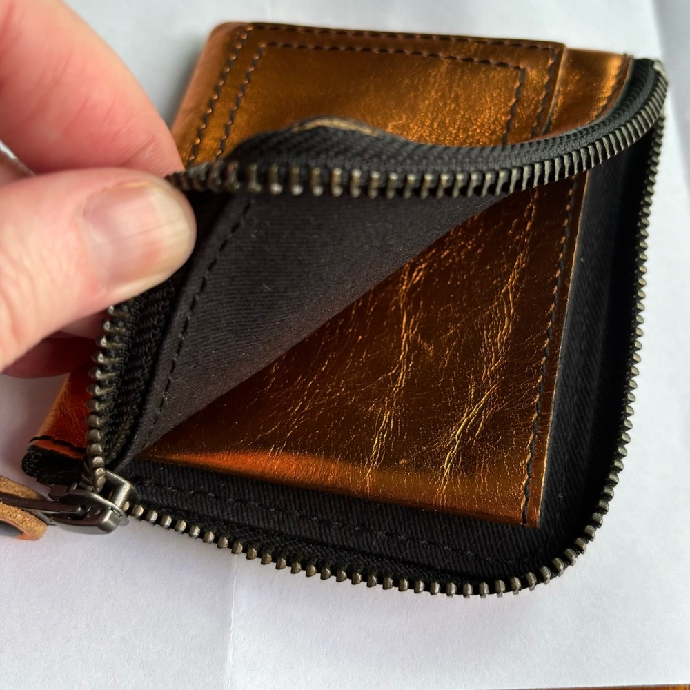 Stephane Verdino leather mini zip wallet metallic copper penny orange - Picture 6 of 6
